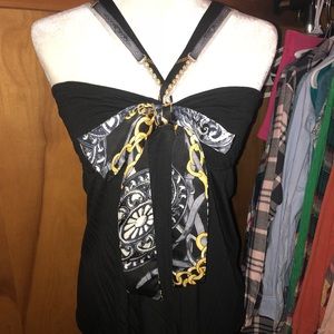 NWOT Express Black Halter Top with scarf Detail